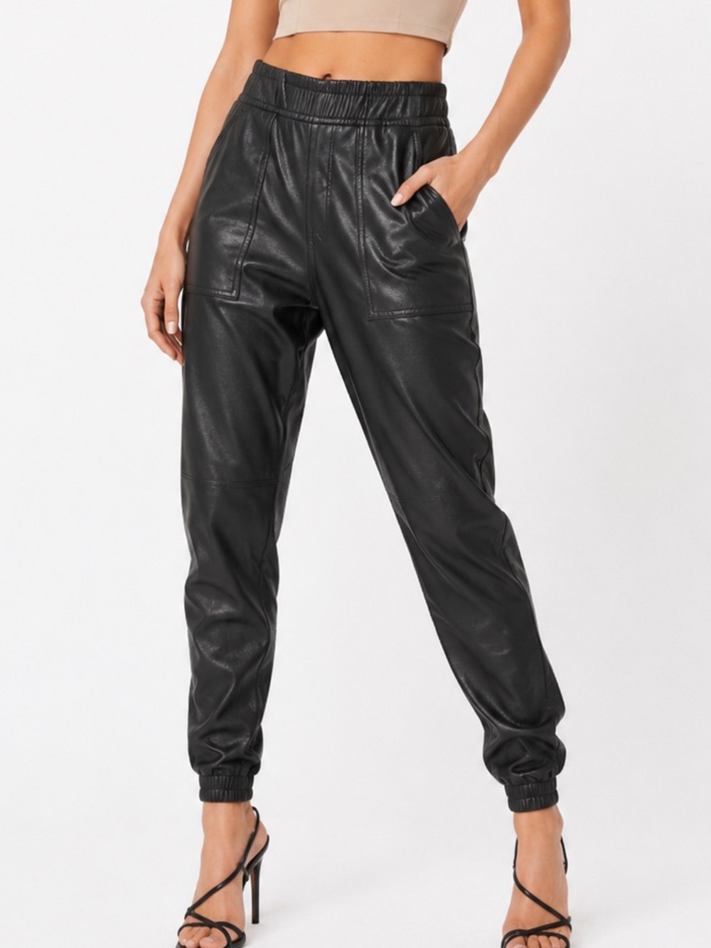 SPANX Black Faux Leather Jogger Pants Size Small